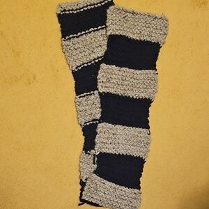 Handmade Striped Knit Scarf in Navy and Gray